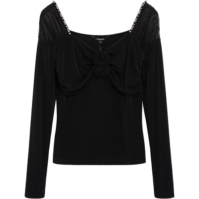 bebe春季新款链条饰梭织上衣