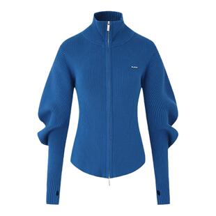 LEDIM WANG克莱因蓝毛衣女秋冬新款波浪袖双拉链针织衫百搭长袖