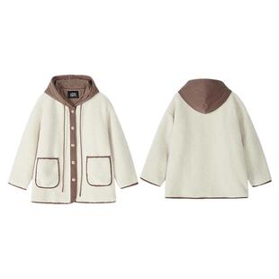 妖精的口袋白色连帽毛绒棉衣女2026年冬季新款宽松慵懒显瘦外套