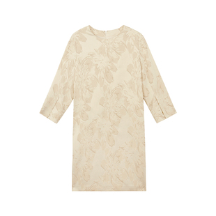 如意连云 春秋装新款提花新中式连衣裙女肌理感钉珠中袖国风长裙