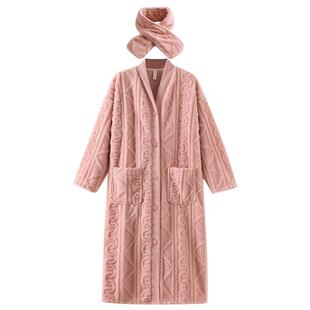 睡袍女长款秋冬季珊瑚绒晨袍睡衣外套加厚粉色高级感开衫性感浴袍