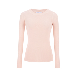 MosesQueen魔西女王粉色针织打底衫春秋内搭毛衣修身圆领长袖上衣