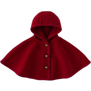 戴维贝拉婴儿斗篷春春装儿童外出披风小女孩圣诞红色披肩外套洋气
