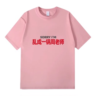姓氏谐音sorry乱成一锅周老师百搭趣味圆领纯棉短袖T恤