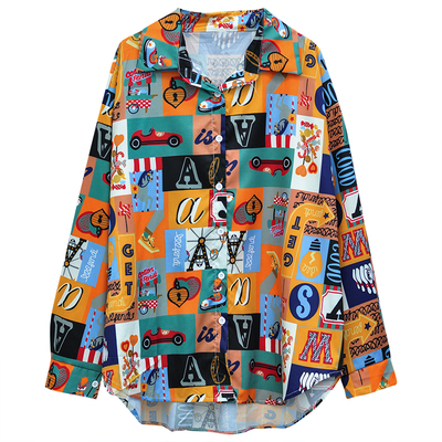 大码胖mm印花衬衫复古百搭长袖潮