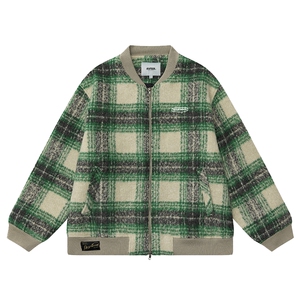HeartBoon 秋冬美式棒球服男加棉加厚保暖棉服格纹毛呢情侣外套潮