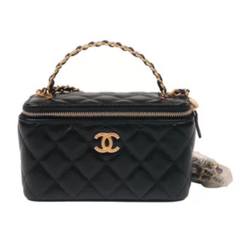 【自营】中古「9.0新CHANEL香奈儿粗链条手柄方盖黑色牛皮斜挎包
