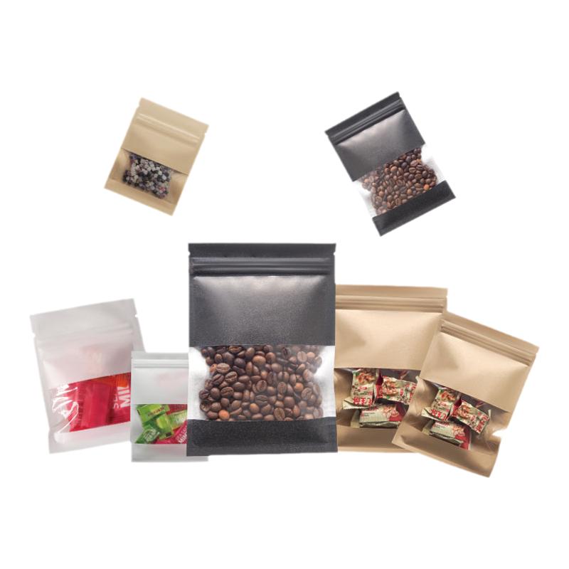 加厚开窗牛皮纸试吃袋干果茶叶食品包装袋粉末密封分装袋印刷文字