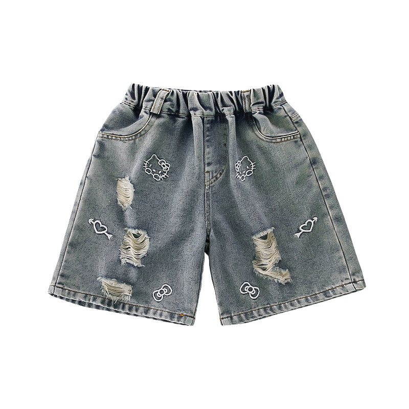 时髦破洞牛仔中裤夏季新品
