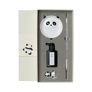 湖颖毛笔套装文房四宝书法专用镇尺文具砚台女生男生初学者小学生软笔毛笔字入门一整套儿童熊猫礼物文创礼盒