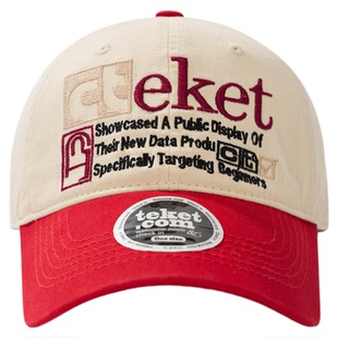 teket美式复古拼色棒球帽字母刺绣大头围加宽显脸小软顶鸭舌帽子