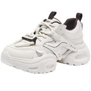 热风厚底老爹鞋女鞋2026春季新款户外小白鞋休闲鞋子H42W26120