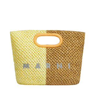 【24期免息】MARNI 2026早春新品拼色编织手提托特草编包