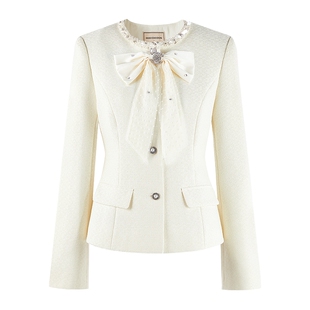 MISSCOCOON可可尼收腰圆领上衣女2026春季新款小香风蝴蝶结短外套