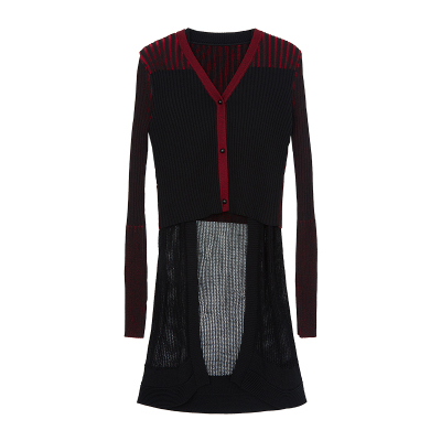 2020年黑红色毛织薄款外搭假两件