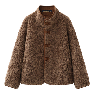 拉夏贝尔/La Chapelle羊羔毛双面穿皮毛一体外套女秋冬款加厚上衣