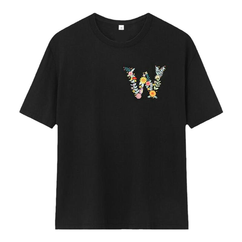 姓氏首字母衣服刺绣diy半手工材料包t恤短袖情侣装自绣花送男女友