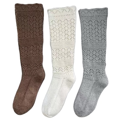 秋冬法式镂空堆堆袜外穿针织袜套