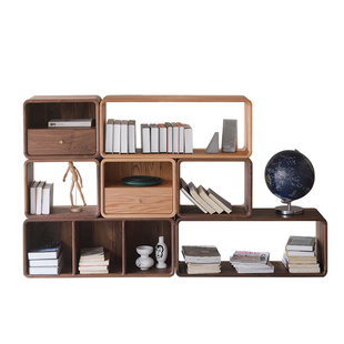 实木黑胡桃木格子柜客厅卧室收纳柜置物柜简约书架自由组合小书柜