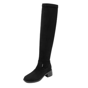 Walker Shop厚底过膝弹力靴拼接女鞋子高筒骑士靴子瘦瘦靴新款