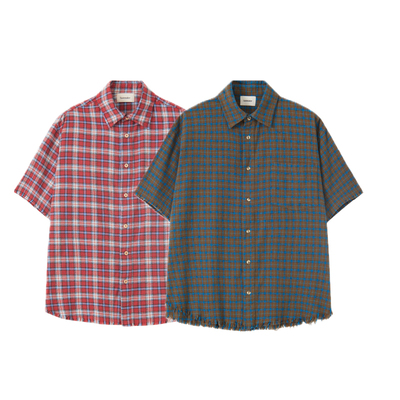 Tastemaker复古格子磨毛短袖衬衫