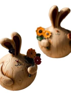 新房家居田园装饰品 树脂大蒜兔胖胖兔娃娃摆件 情侣长耳兔子摆设