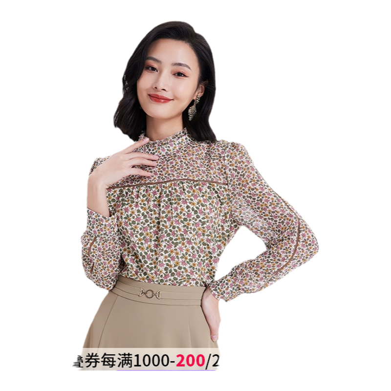 乔万尼时尚2026春新品长袖碎花衬衫立领设计感小众气质款EF3C905