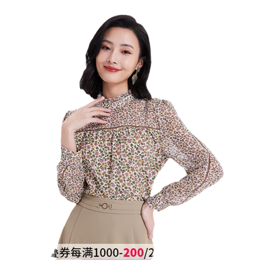 乔万尼时尚2026春新品长袖碎花衬衫立领设计感小众气质款EF3C905