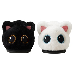 chikoku可爱小黑猫毛毛地板棉拖鞋女冬加绒保暖居家情侣棉拖鞋男