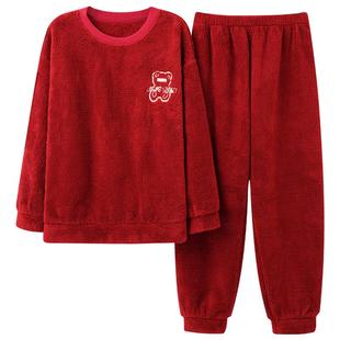 珊瑚绒情侣睡衣大红结婚秋冬季加厚保暖男女冬天法兰绒家居服套装