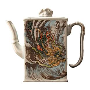 桐谷四神兽直筒茶壶周鸿杰大师银上作画鎏银功夫茶具家用送礼高档