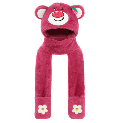 正版迪士尼草莓熊帽子围巾一体