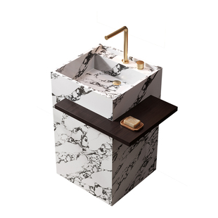 定制宝格丽白岩板立柱盆一体洗手盆户外庭院酒店别墅洗脸池阳台