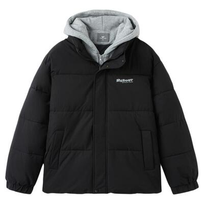 快鱼厚短款棉服男款2025年冬新款拼接假两件连帽棉袄宽松简约外套