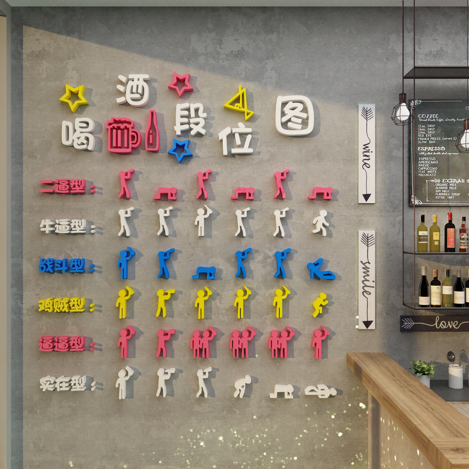 工业风清酒吧装饰品场景布置饭店餐饮馆墙面烧烤肉火锅喝酒段位图