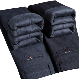 罗蒙冬季加绒男士休闲长裤中年爸爸装秋冬男裤子宽松直筒加厚西裤