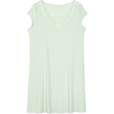 安莉芳专柜新品莫代尔短袖蕾丝v领家居裙女士宽松舒适睡裙EL00730