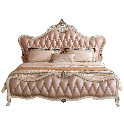 1.5米珍珠白主卧室真皮床欧式