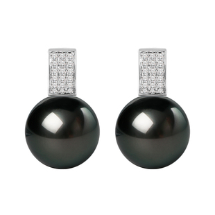 GiO珠宝 大溪地海水黑珍珠耳钉女18K金钻石耳饰气质送妈妈