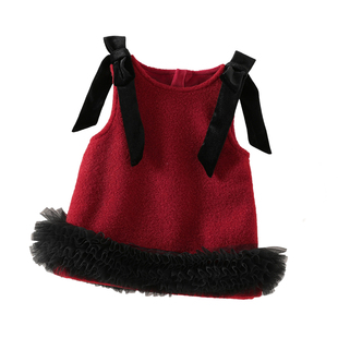 女童连衣裙2025冬装儿童公主裙加绒冬季女宝红色周岁礼服背心裙子