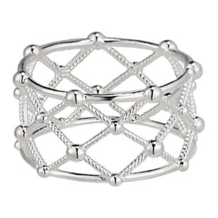 Rainy and Cloudy刺绣管珠｜宽菱格戒指 镂空925银宽面菱形戒指