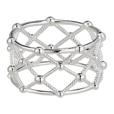 刺绣管珠｜宽菱格镂空925银戒指