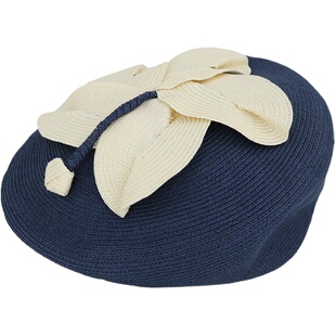 Lion～jellyfish 收藏60s复古版型手工花朵宽松草编贝雷帽春夏女