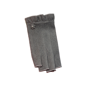 女式半指保暖手套秋初冬德绒露指荷叶边黑灰简约开车休闲键盘半截