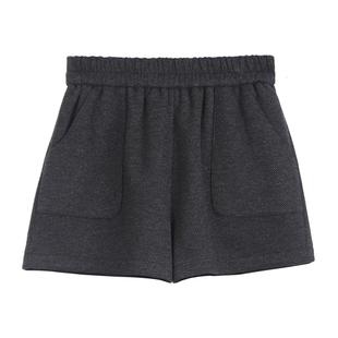 高腰醋酸毛呢短裤女秋冬外穿2025新品显瘦休闲裤冬季黑色打底靴裤