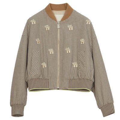 谜底短款棉服女春新款复古学院风百搭格纹棒球棉衣241MF0116