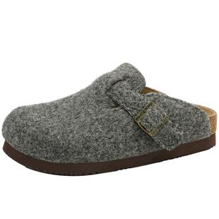 UBZ 厚底毛毡勃肯拖鞋女2026年新款春季一脚蹬时尚灰色博肯女鞋