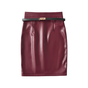 【四季可穿】韩系纯欲性感OL高腰显瘦中长款pu皮包臀半身裙含腰带