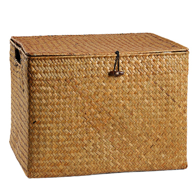 蒲草有盖收纳箱手工编织