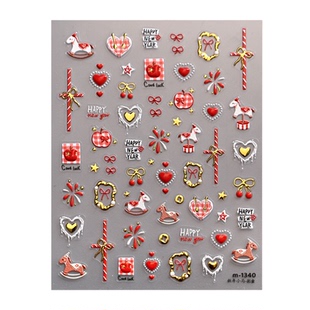 茉季新年小马烟花立体浮雕烫金美甲贴纸防水指甲贴装饰饰品M1340